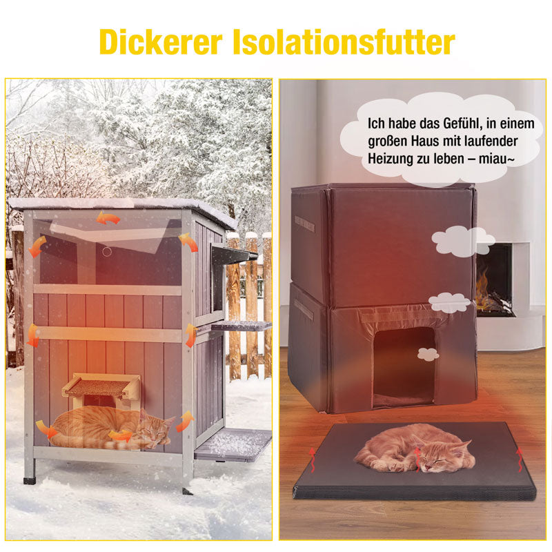 Aivituvin-AIR14-IN Isoliertes zweistöckiges Katzenhaus für den Winter | Warmes Futter innen