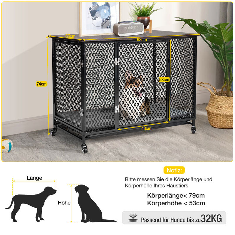Aivituvin-AIR78 Hundekistenmöbel, Beistelltisch mit Tablett, Kissen und Rollen