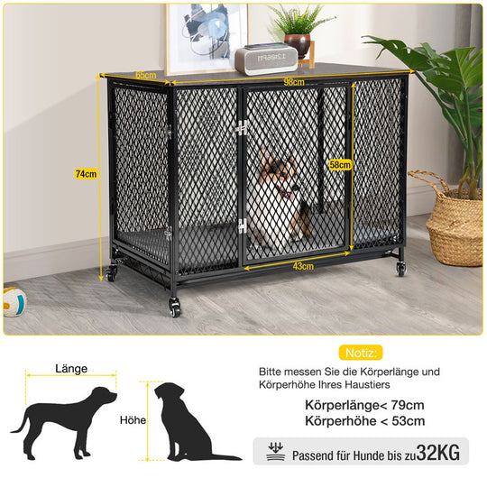 Aivituvin-AIR78 Hundekistenmöbel, Beistelltisch mit Tablett, Kissen und Rollen