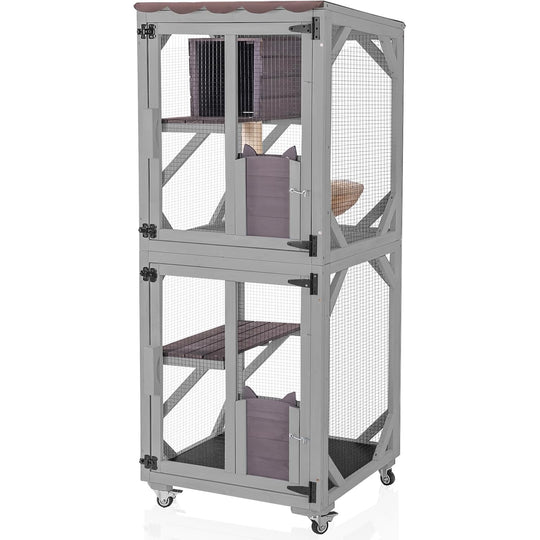 Aivituvin-AIR22-M Katzengehege aus Holz, mittelgroß, mit Rädern | Verbindung mit Fenster