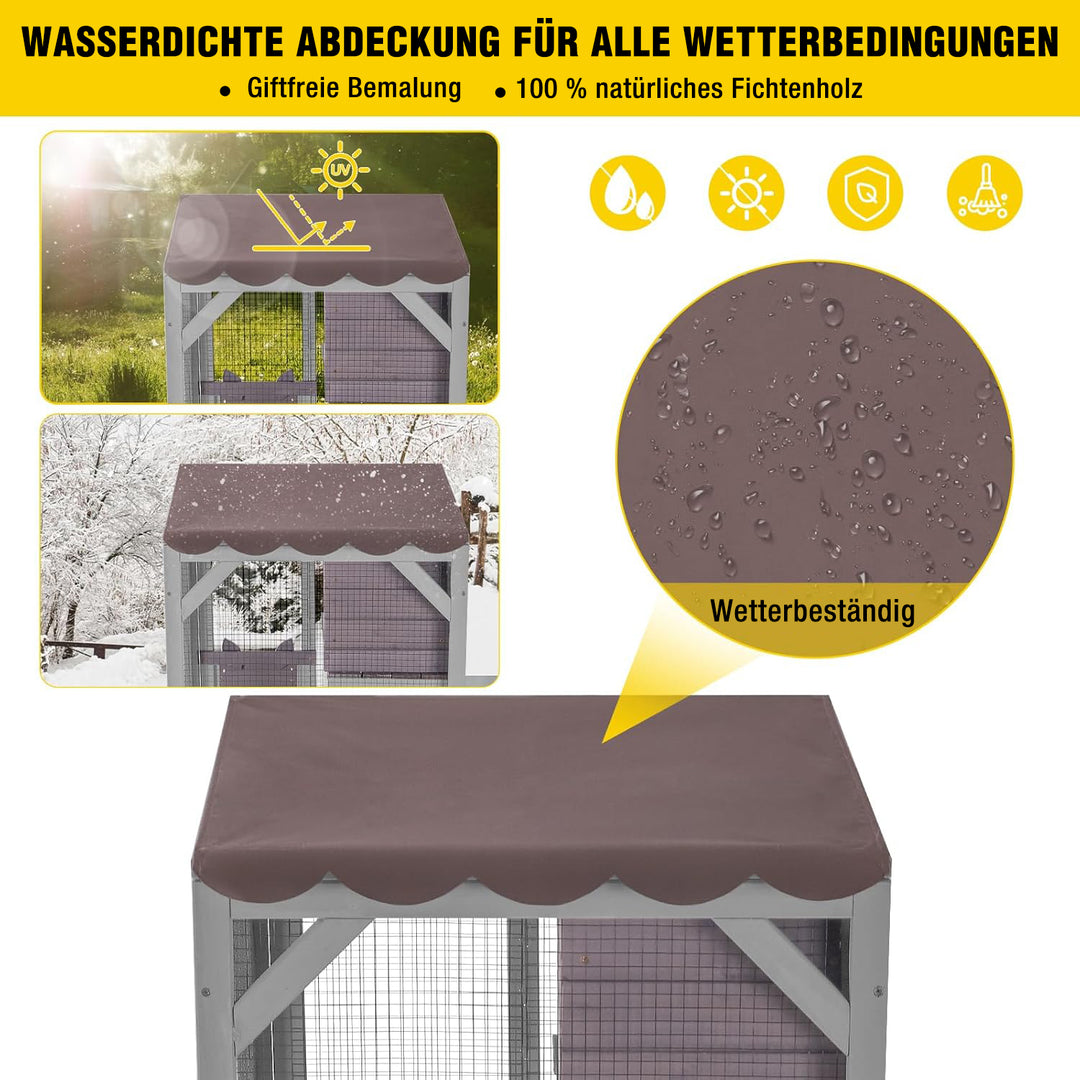 Aivituvin-AIR22-M Katzengehege aus Holz, mittelgroß, mit Rädern | Verbindung mit Fenster