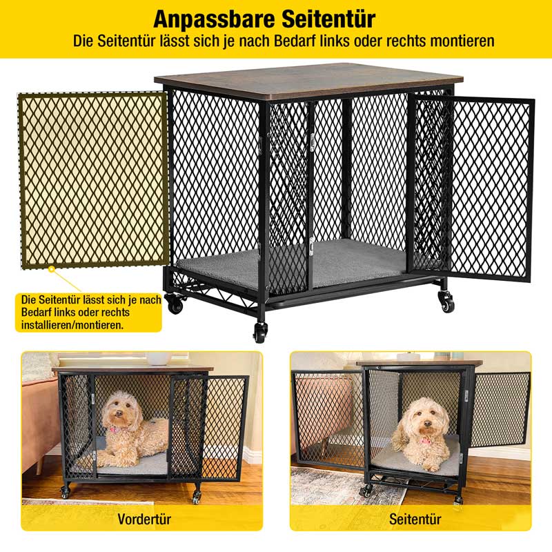 Aivituvin-AIR78 Hundekistenmöbel, Beistelltisch mit Tablett, Kissen und Rollen