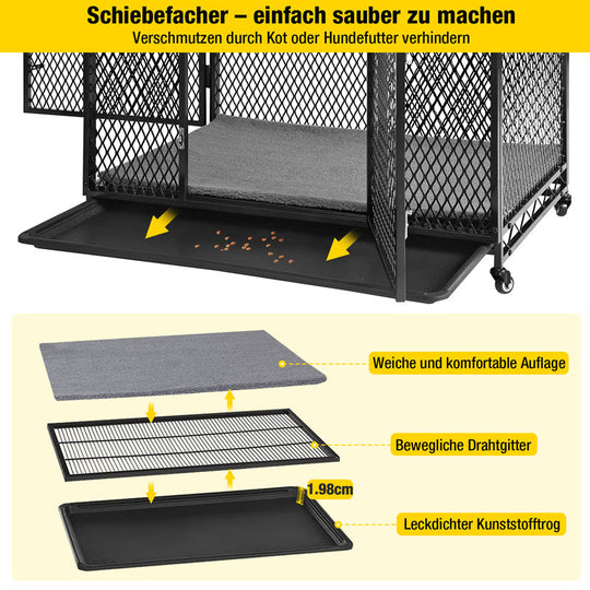 Aivituvin-AIR78 Hundekistenmöbel, Beistelltisch mit Tablett, Kissen und Rollen