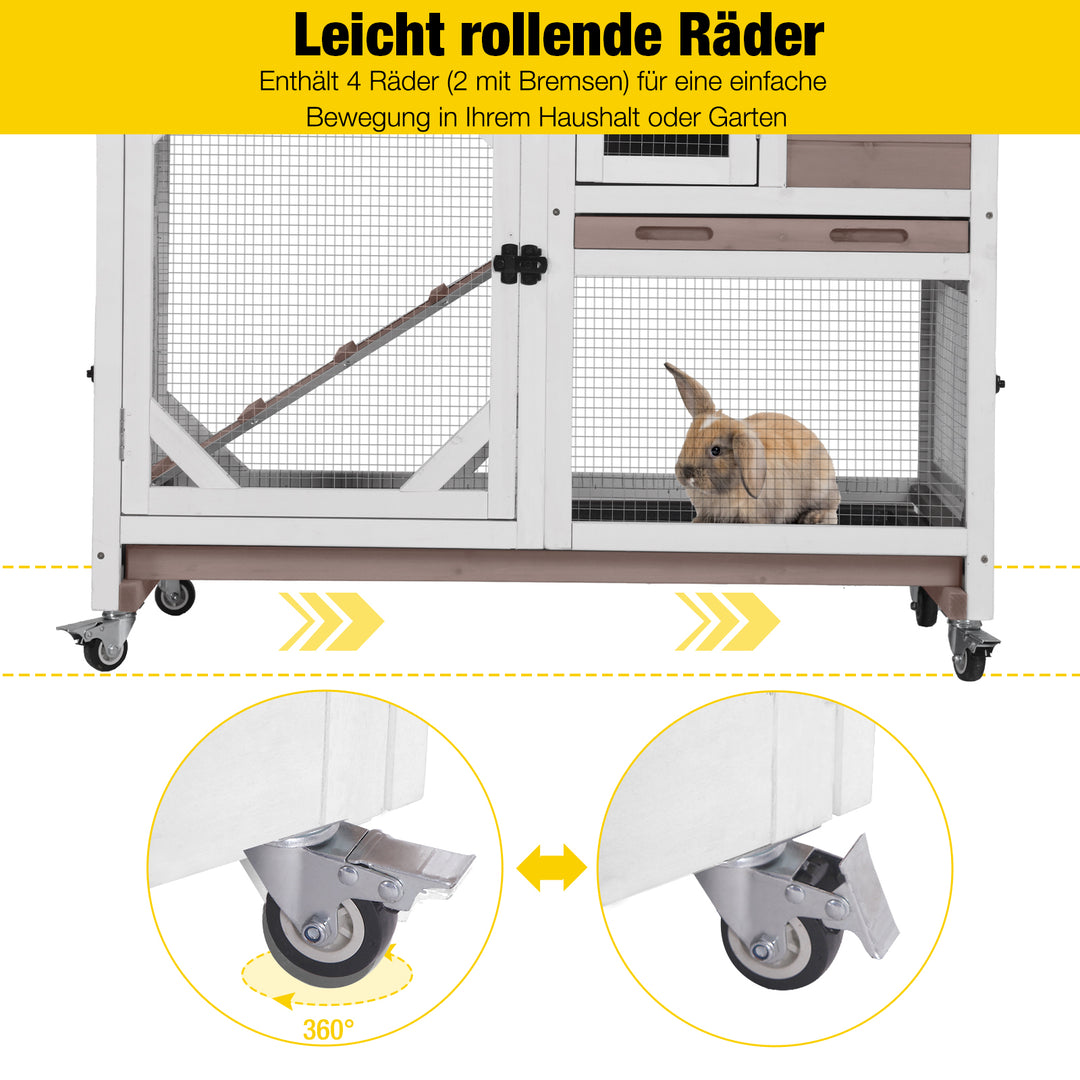 Aivituvin-AIR7013 Premium 2-stöckiger Kaninchenstall aus Holz mit Rollen | Ausziehbares Tablett
