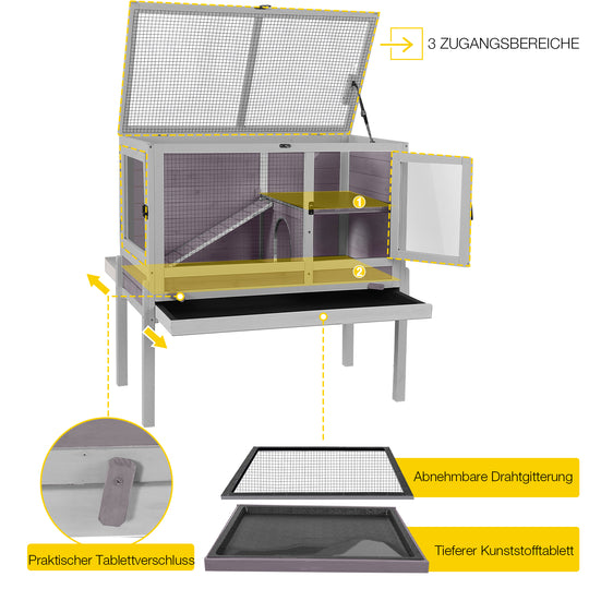 Aivituvin-AIR53-DG/WZ-DE Holz-Hamster- & Kaninchenkäfig | Nagesicheres Design