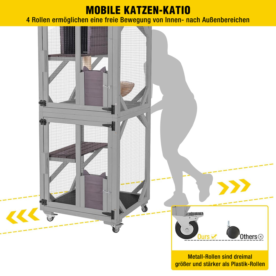 Aivituvin-AIR22-M Katzengehege aus Holz, mittelgroß, mit Rädern | Verbindung mit Fenster