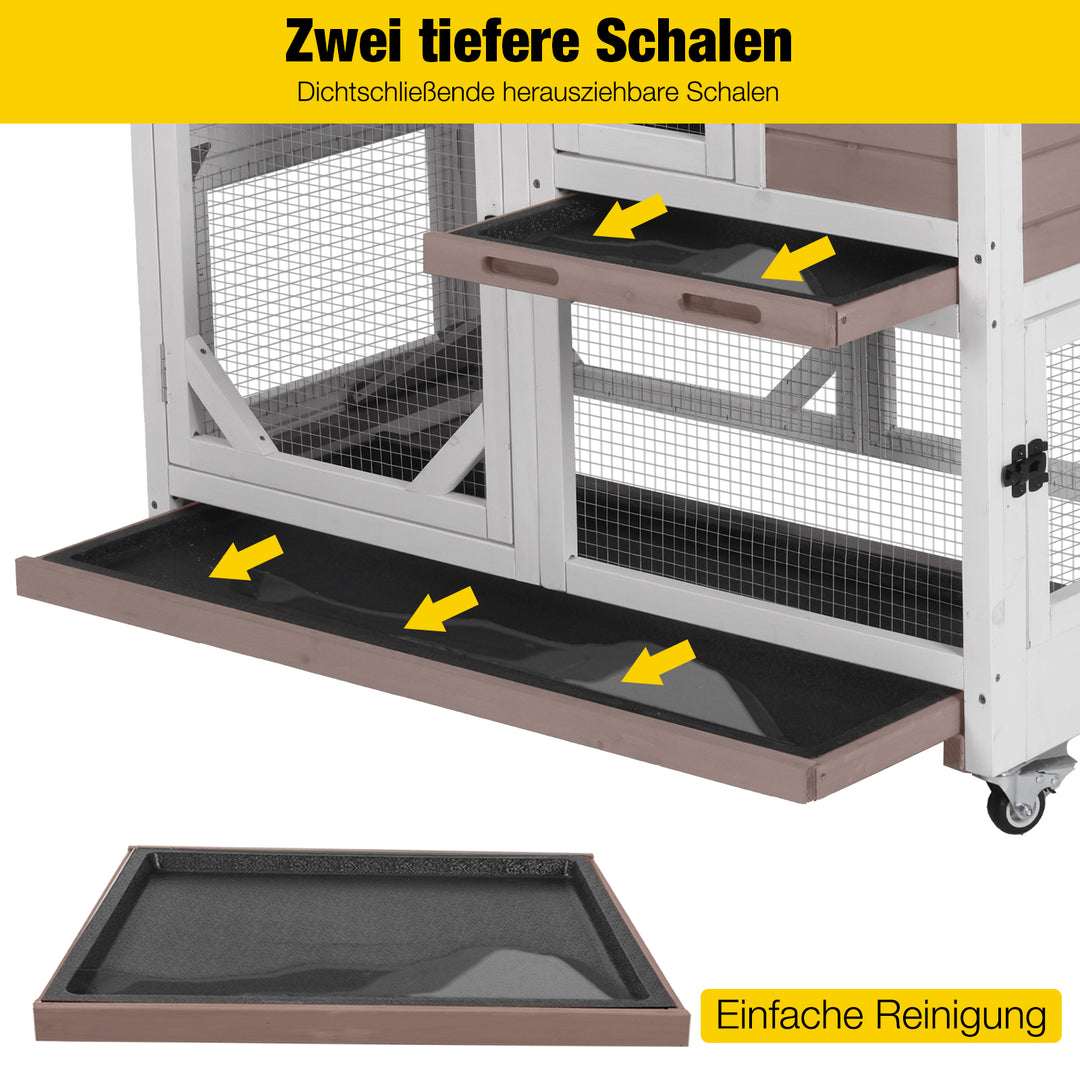 Aivituvin-AIR7013 Premium 2-stöckiger Kaninchenstall aus Holz mit Rollen | Ausziehbares Tablett