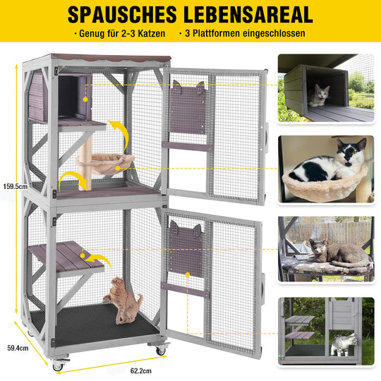 Aivituvin-AIR22-M Katzengehege aus Holz, mittelgroß, mit Rädern | Verbindung mit Fenster