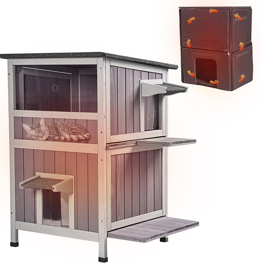 Aivituvin-AIR14-IN Isoliertes zweistöckiges Katzenhaus für den Winter | Warmes Futter innen