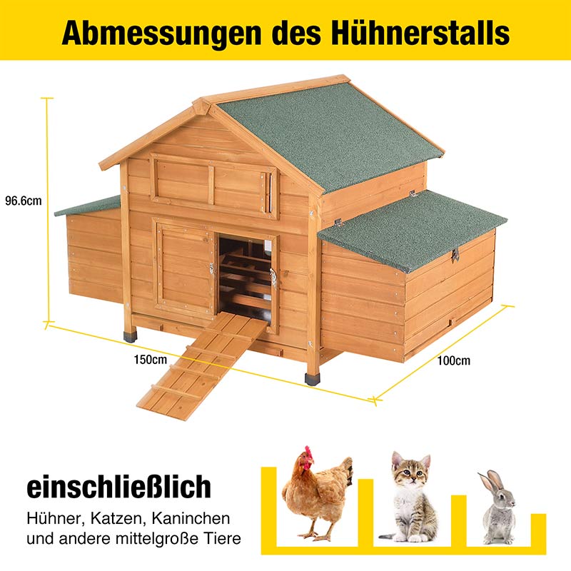 AIRUK67-D-Hühnerstall für den Außenbereich – Platz für 2–3 Hühner mit wasserdichtem Dach
