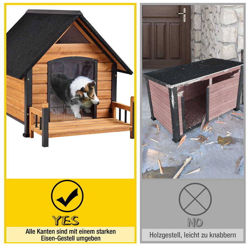 Aivituvin-AIR80 Hundehütte für draußen mit Veranda | Stabiler Eisenrahmen
