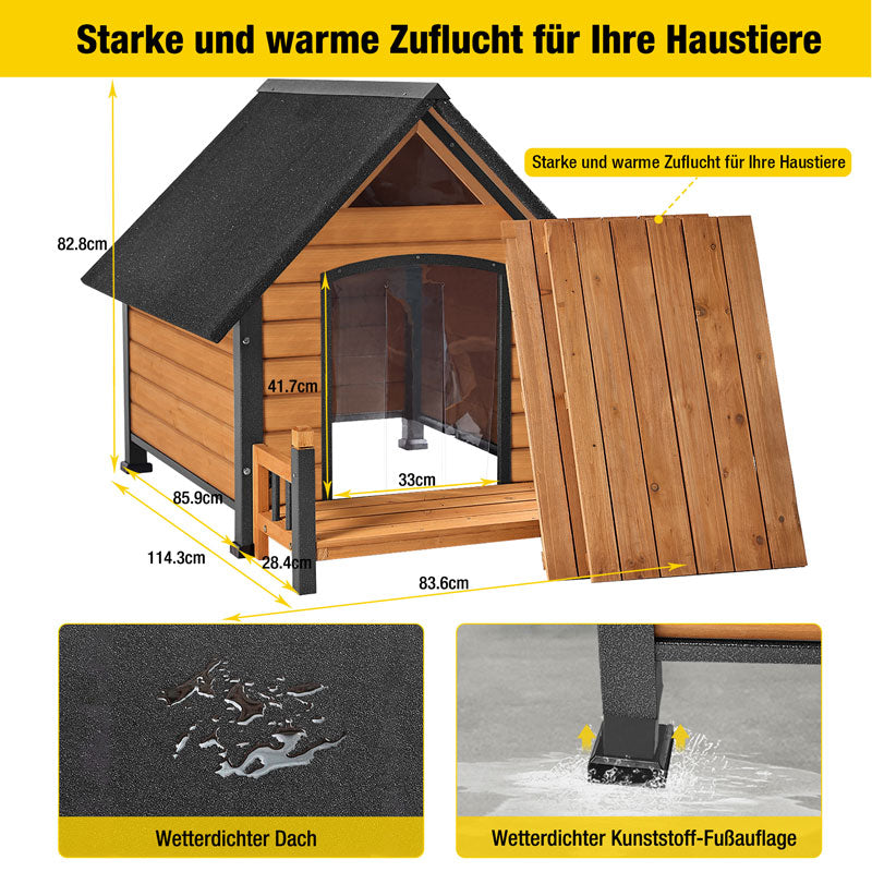 Aivituvin-AIR80 Hundehütte für draußen mit Veranda | Stabiler Eisenrahmen