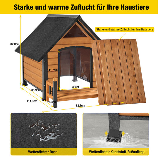 Aivituvin-AIR80 Hundehütte für draußen mit Veranda | Stabiler Eisenrahmen
