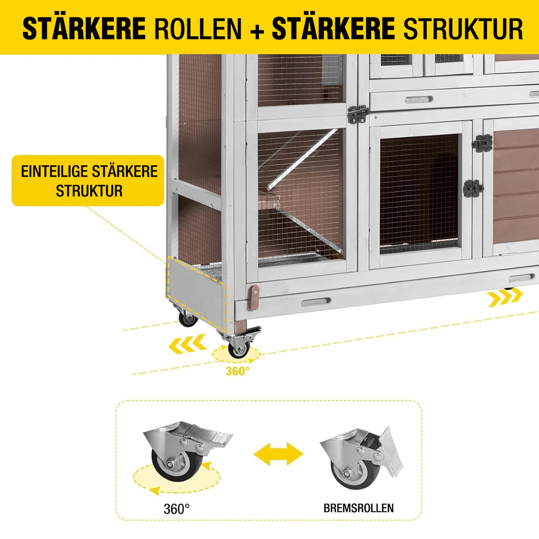 Aivituvin-AIR06-C-DE 2-stöckiger Kaninchenstall auf Rädern (Innenfläche 8,32 ft²)