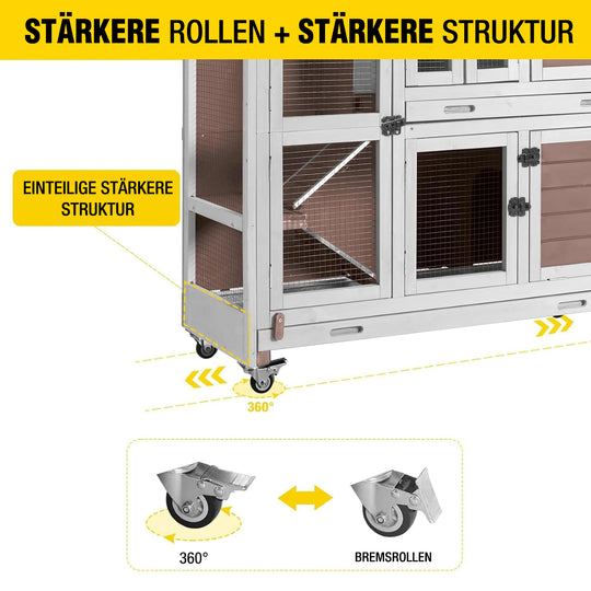 Aivituvin-AIR06-C-DE 2-stöckiger Kaninchenstall auf Rädern (Innenfläche 8,32 ft²)
