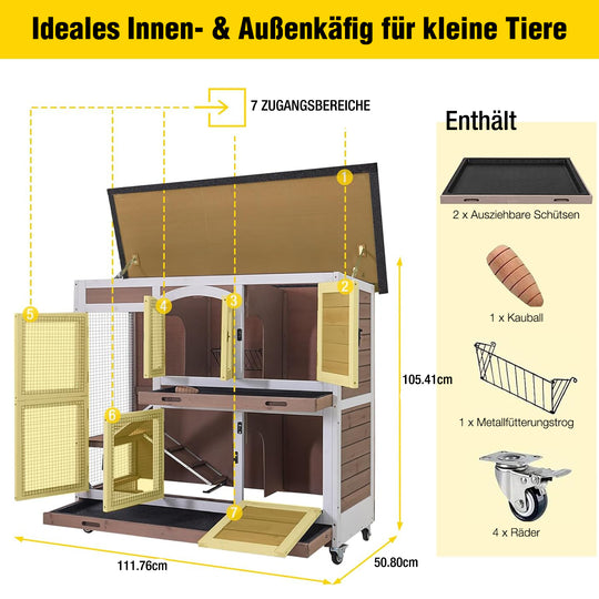 Aivituvin-AIR06-C-DE 2-stöckiger Kaninchenstall auf Rädern (Innenfläche 8,32 ft²)