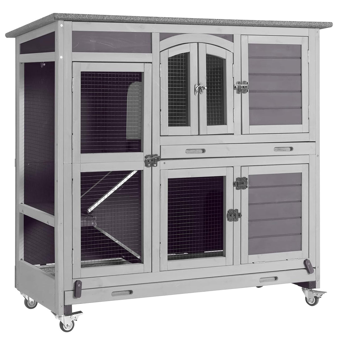 Aivituvin-AIR06-C-DE 2-stöckiger Kaninchenstall auf Rädern (Innenfläche 8,32 ft²)