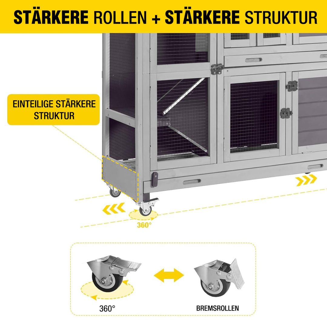 Aivituvin-AIR06-C-DE 2-stöckiger Kaninchenstall auf Rädern (Innenfläche 8,32 ft²)
