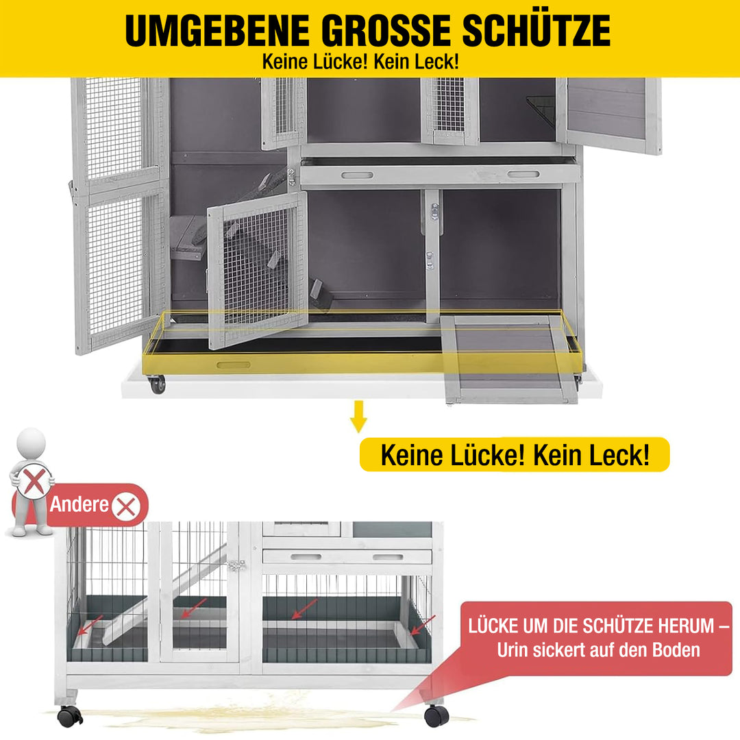Aivituvin-AIR06-C-DE 2-stöckiger Kaninchenstall auf Rädern (Innenfläche 8,32 ft²)
