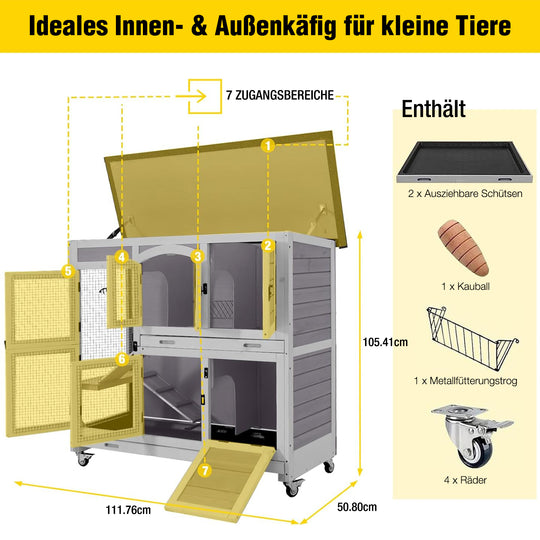 Aivituvin-AIR06-C-DE 2-stöckiger Kaninchenstall auf Rädern (Innenfläche 8,32 ft²)