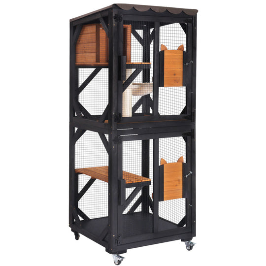 Aivituvin-AIR22-M-DE Mittlere Holz-Outdoor-Katzenvoliere mit Rollen | Mit Fensteranschluss