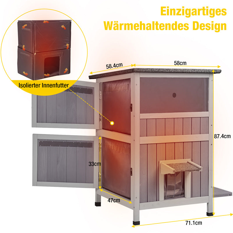 Aivituvin-AIR14-IN Isoliertes zweistöckiges Katzenhaus für den Winter | Warmes Futter innen