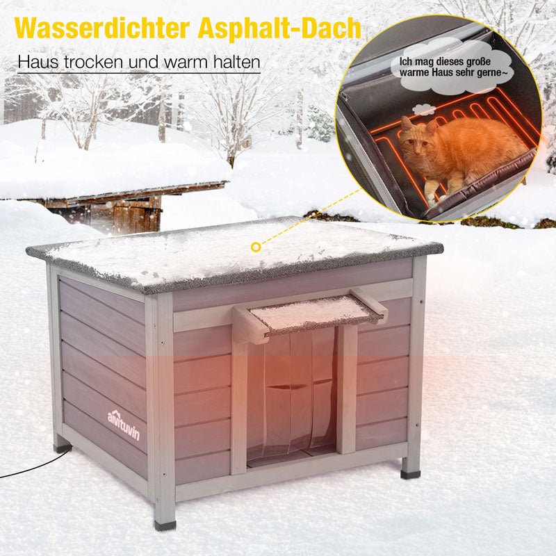 Aivituvin-AIR12-IN  Isoliertes Katzenhaus aus Holz mit weicher Auskleidung | Wasserdichtes Dach