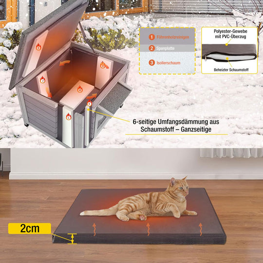 Aivituvin-AIR12-IN  Isoliertes Katzenhaus aus Holz mit weicher Auskleidung | Wasserdichtes Dach