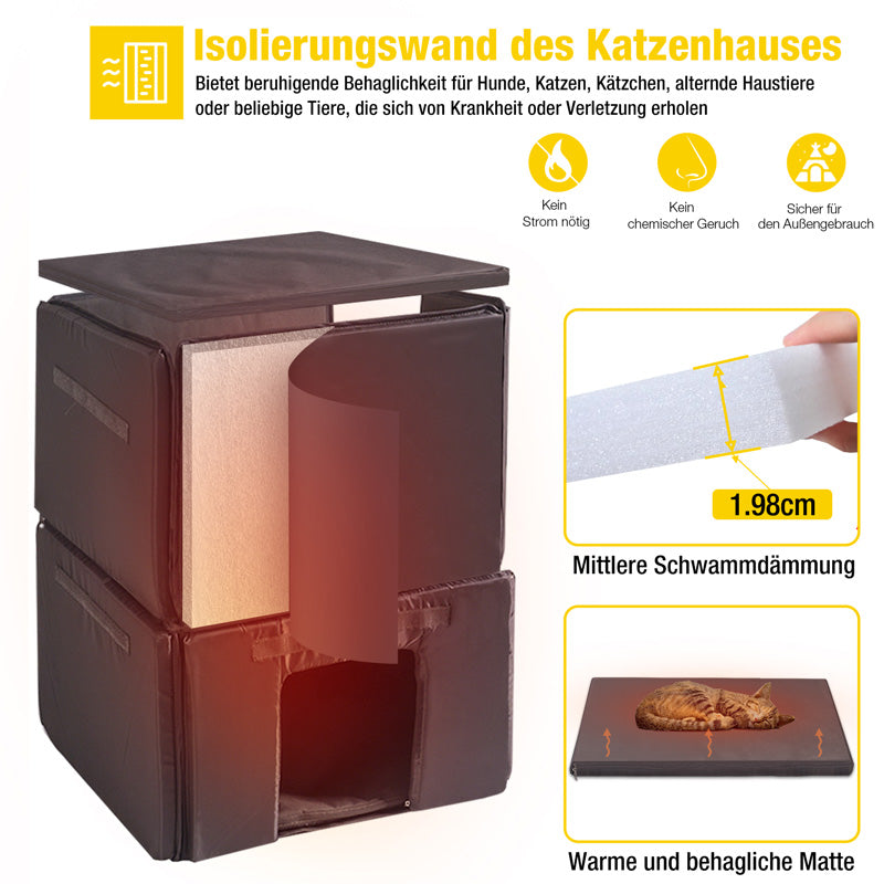 Aivituvin-AIR14-IN Isoliertes zweistöckiges Katzenhaus für den Winter | Warmes Futter innen