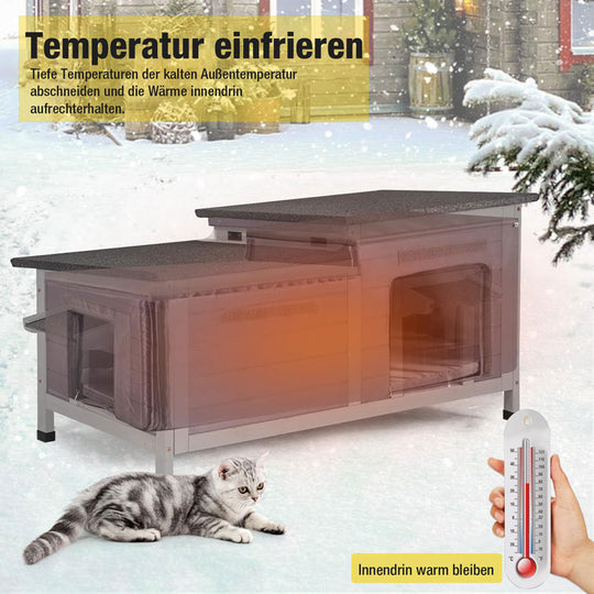 Aivituvin-AIR93-IN Isoliertes Katzenhaus für den Winter im Freien | Warmes Futter innen