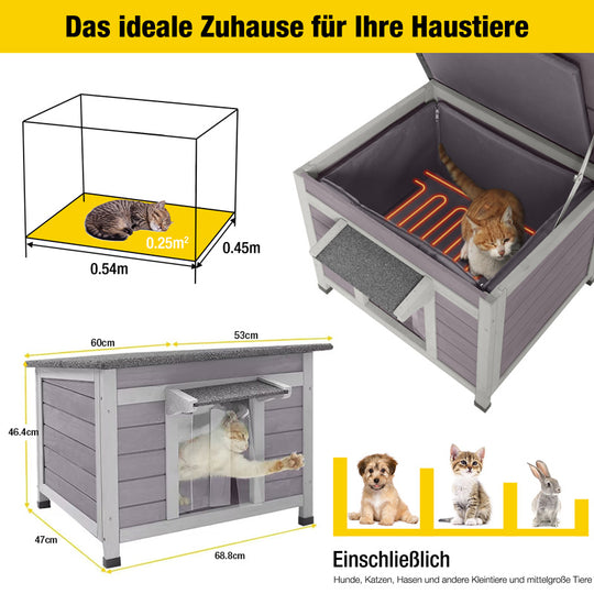 Aivituvin-AIR12-IN  Isoliertes Katzenhaus aus Holz mit weicher Auskleidung | Wasserdichtes Dach