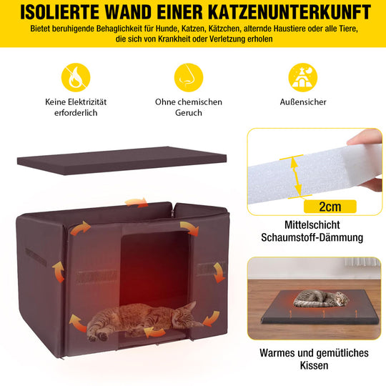 Aivituvin-AIR12-IN  Isoliertes Katzenhaus aus Holz mit weicher Auskleidung | Wasserdichtes Dach