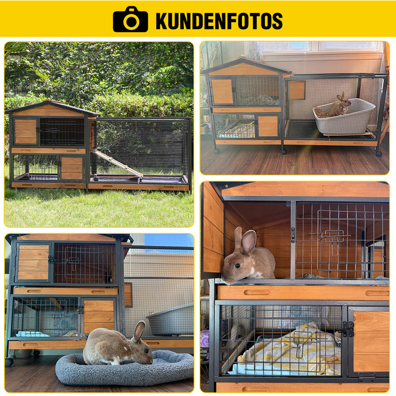 Aivituvin-AIR19-X-DE Kauresistenter Kaninchenstall mit Metallrahmen, Kaninchenhaus auf Rädern