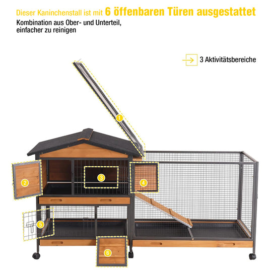 Aivituvin-AIR19-X-DE Kauresistenter Kaninchenstall mit Metallrahmen, Kaninchenhaus auf Rädern