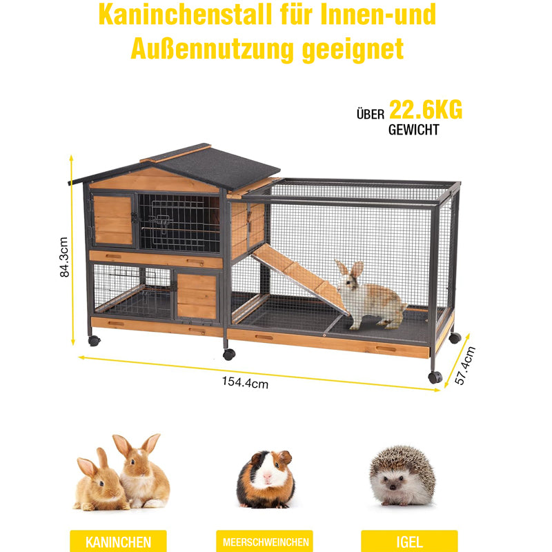 Aivituvin-AIR19-X-DE Kauresistenter Kaninchenstall mit Metallrahmen, Kaninchenhaus auf Rädern