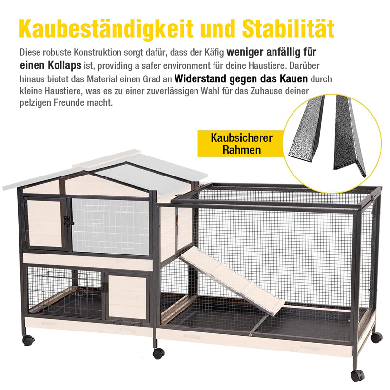 Aivituvin-AIR19-X-DE Kauresistenter Kaninchenstall mit Metallrahmen, Kaninchenhaus auf Rädern