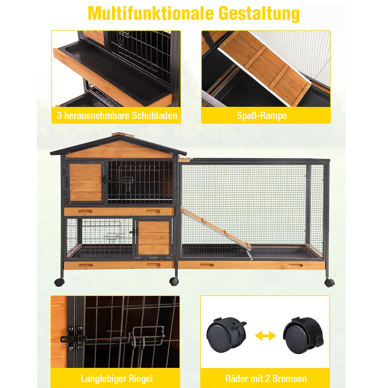 Aivituvin-AIR19-X-DE Kauresistenter Kaninchenstall mit Metallrahmen, Kaninchenhaus auf Rädern