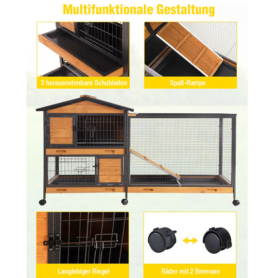 Aivituvin-AIR19-X-DE Kauresistenter Kaninchenstall mit Metallrahmen, Kaninchenhaus auf Rädern